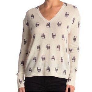 Skull Cashmere V-Neck Womens All Over Print Knit Cashmere sweater Sz S revolve